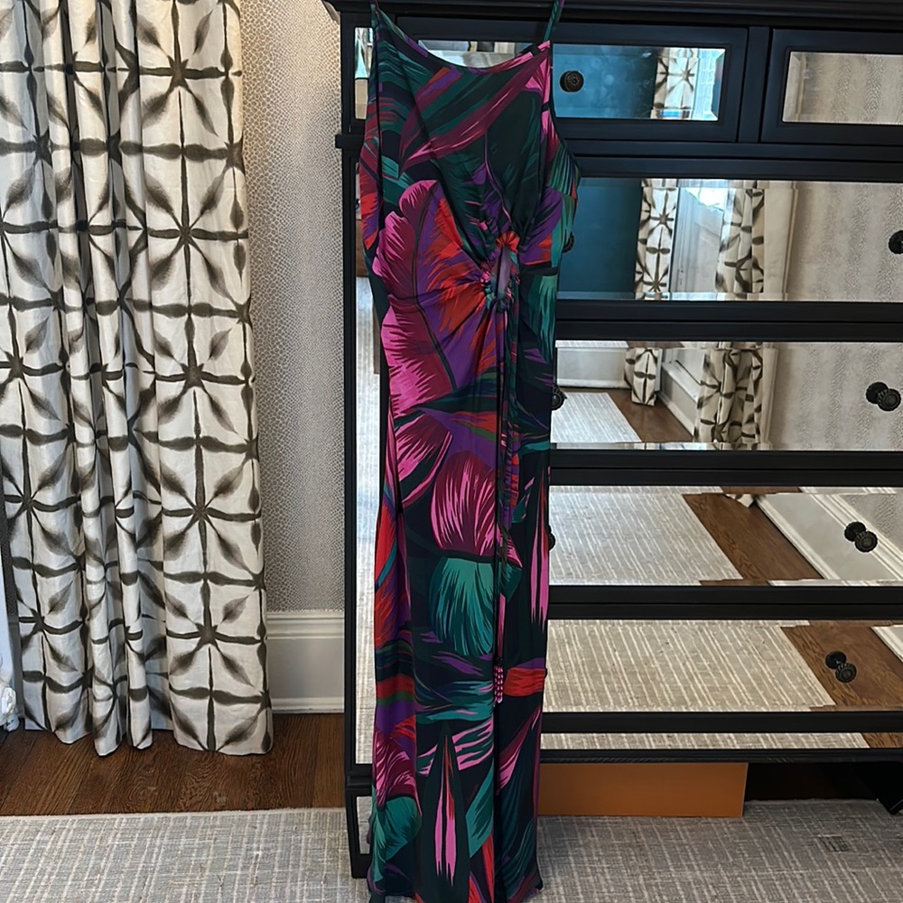 GORGEOUS FARM RIO Midnight Leaves Midi Cami Cut Out Dress size small